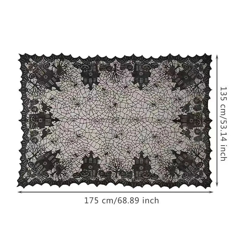 Halloween Lace Tablecloth – Rectangular Haunted House & Pumpkin Design-2