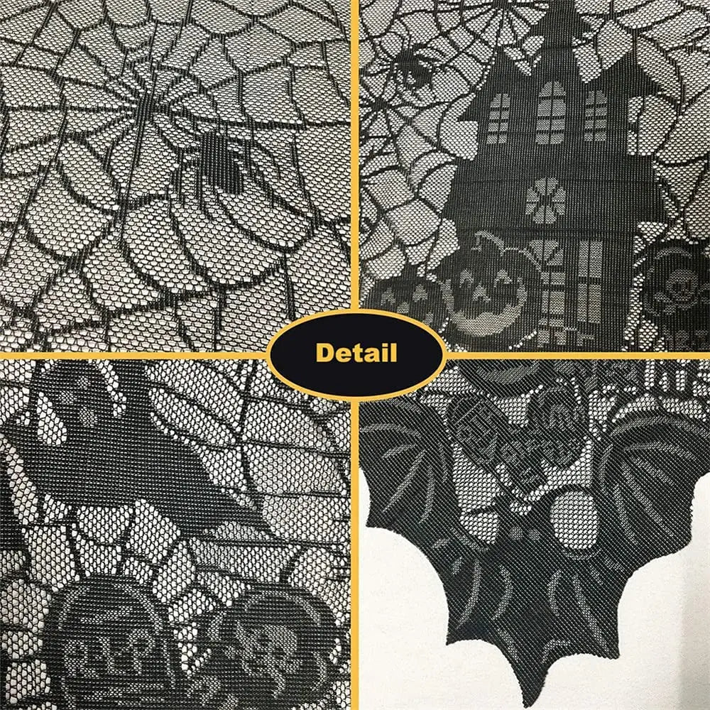 Halloween Lace Tablecloth – Rectangular Haunted House & Pumpkin Design-4