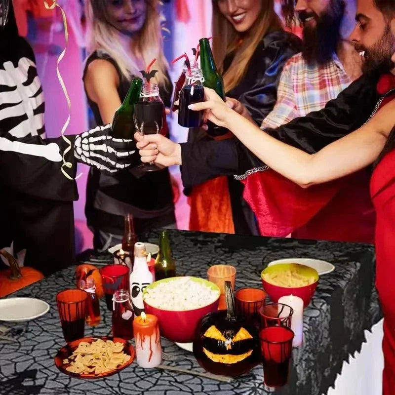 Halloween Lace Tablecloth – Rectangular Haunted House & Pumpkin Design-3