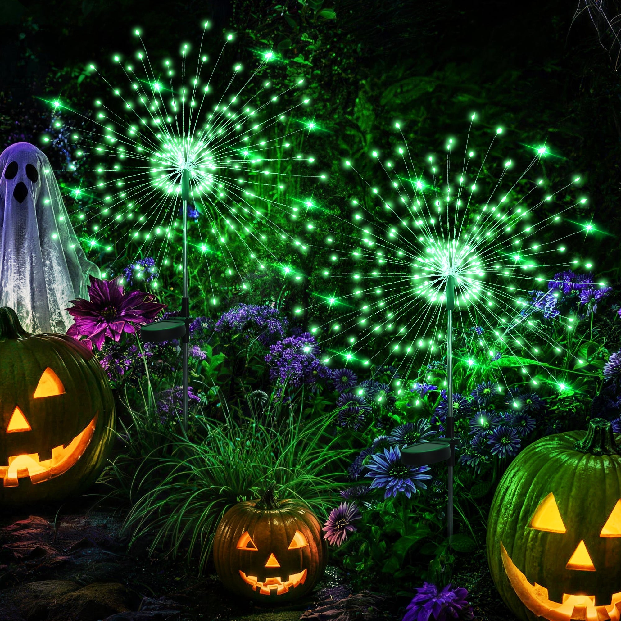 GIGALUMI Solar Firework Lights Outdoor, Halloween Decor, Green-0