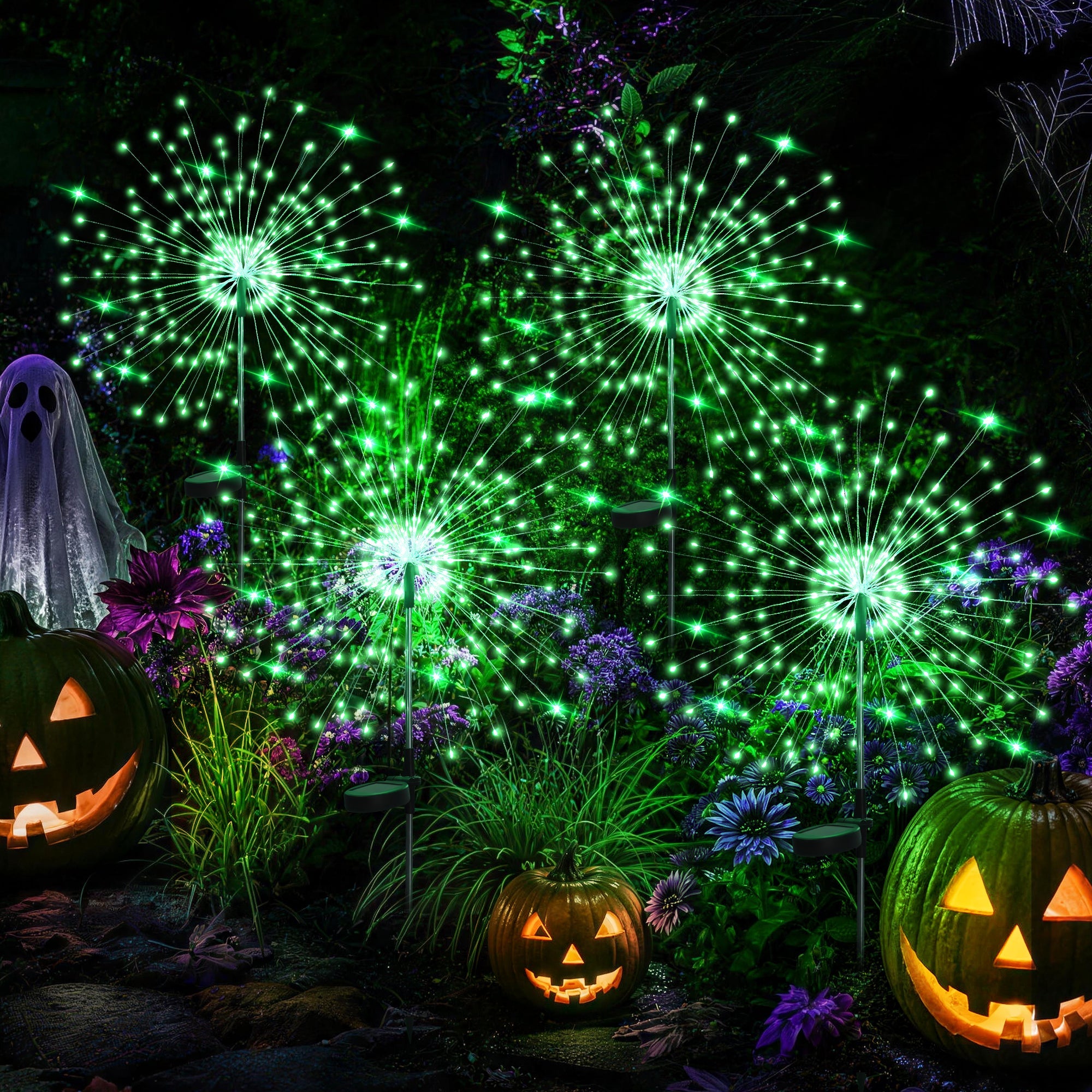GIGALUMI Solar Firework Lights Outdoor, Halloween Decor, Green-1