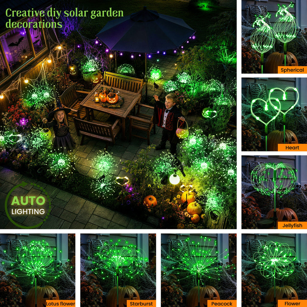 GIGALUMI Solar Firework Lights Outdoor, Halloween Decor, Green-2