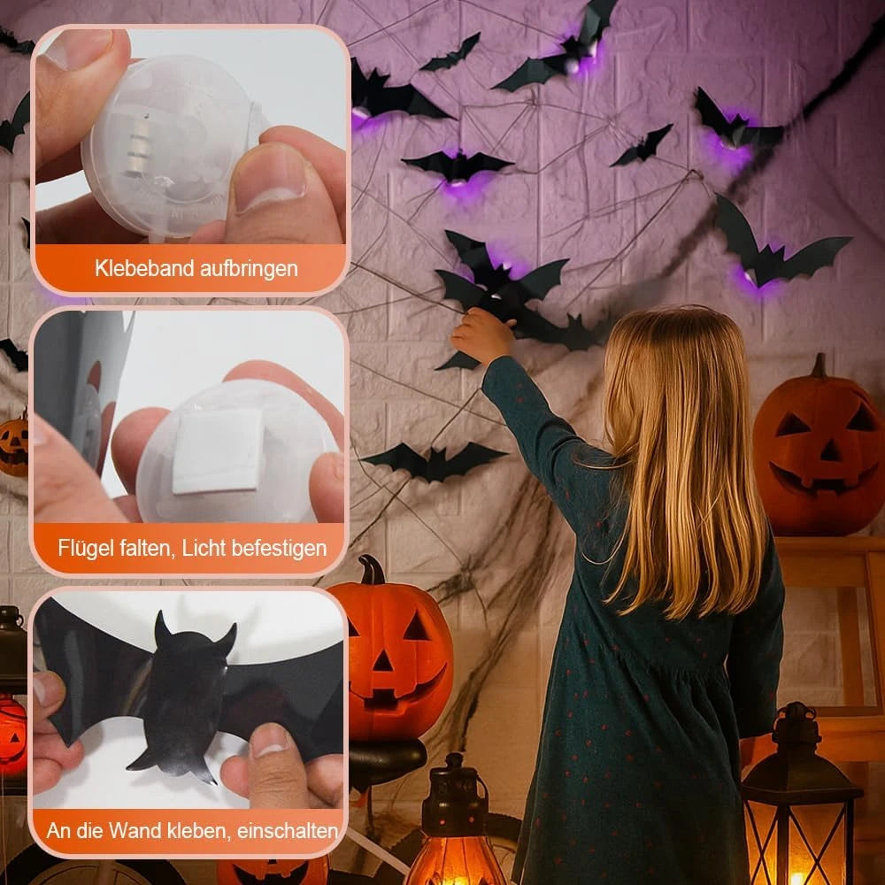 Illuminated 3D Bat Wall Decor (24 pcs)