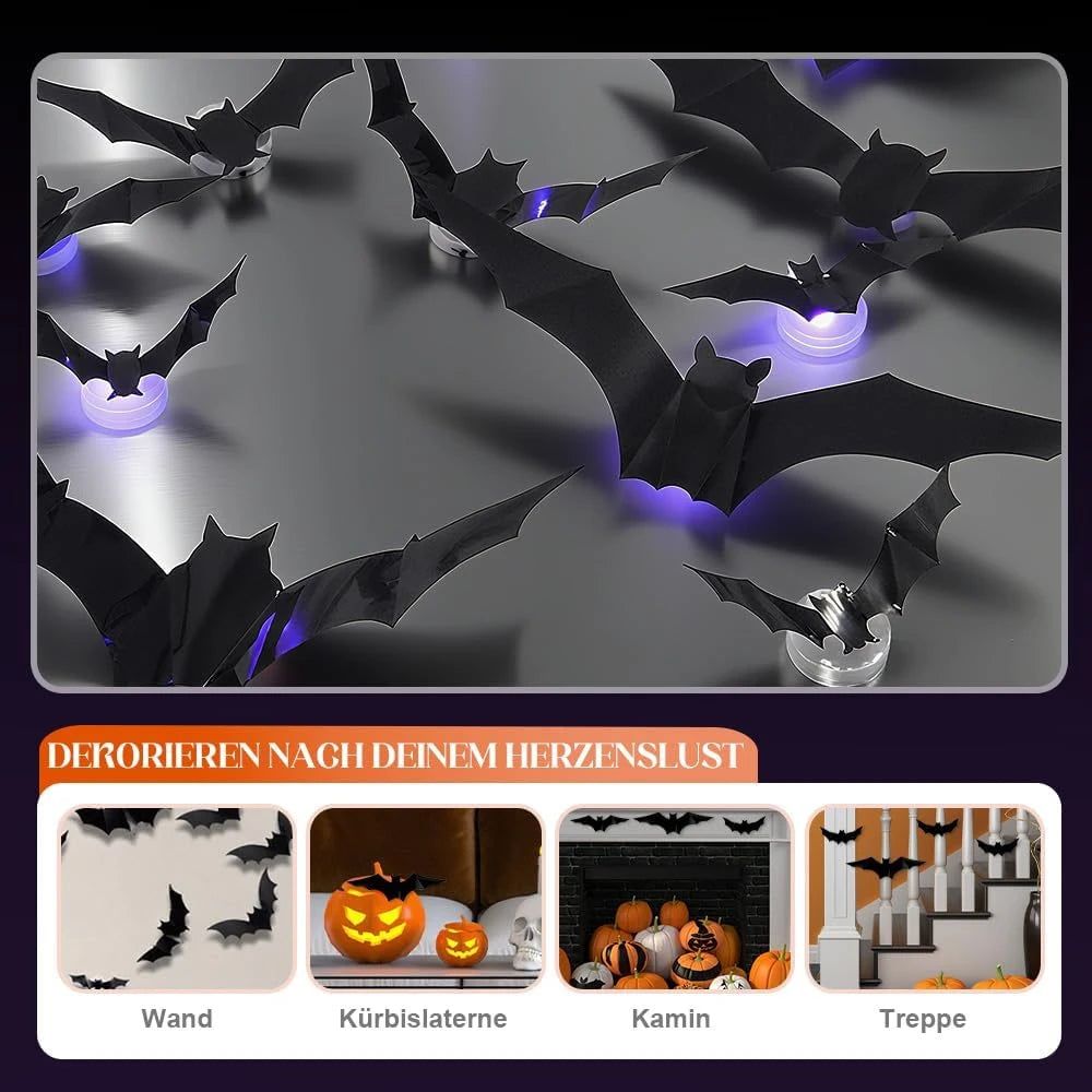 Illuminated 3D Bat Wall Decor (24 pcs)