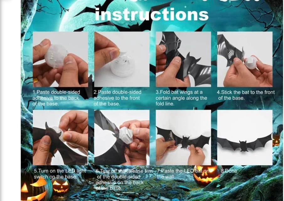 Illuminated 3D Bat Wall Decor (24 pcs)