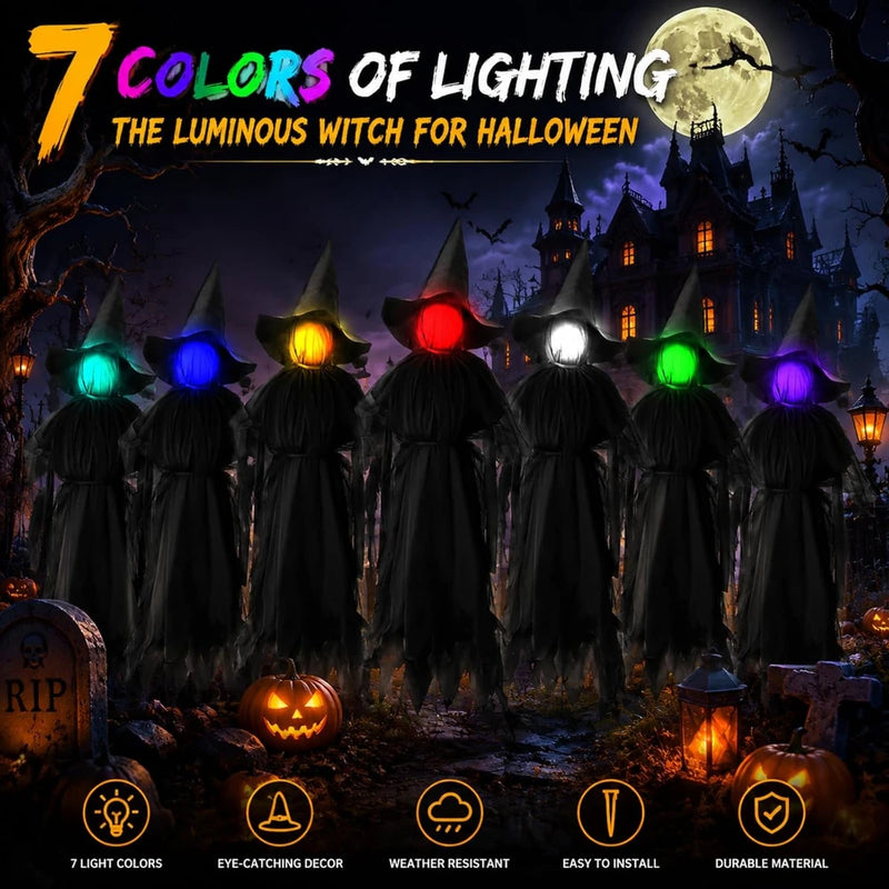 Set of Three Life Size Lighted Witch Lawn Decorations