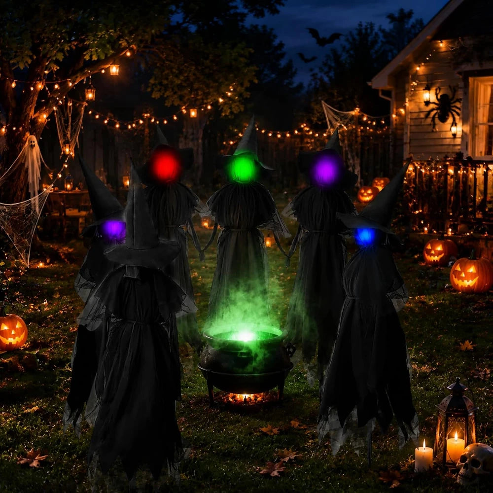 Set of Three Life Size Lighted Witch Lawn Decorations