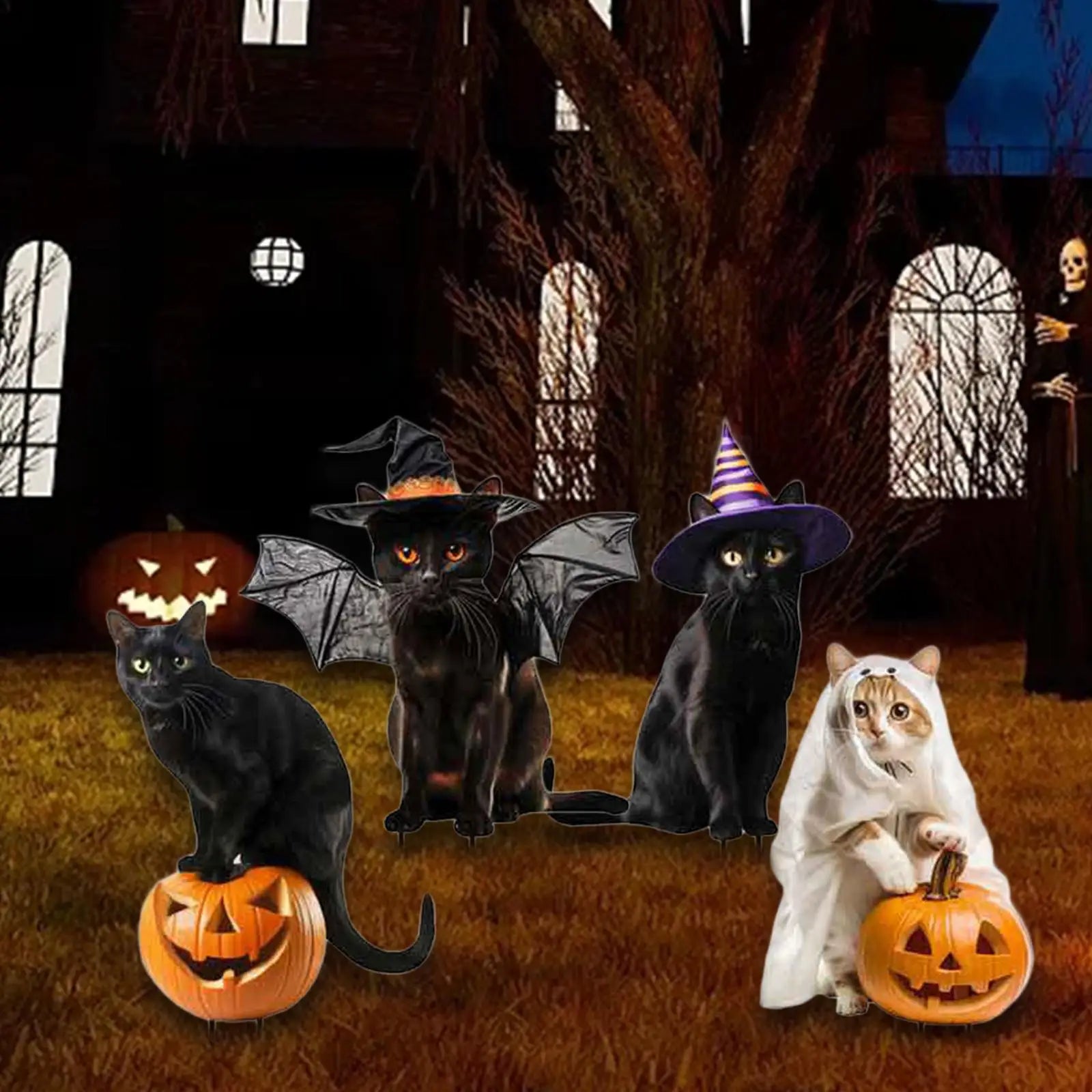 Metal Cat Statues Garden Stakes Halloween (4 Set)-3