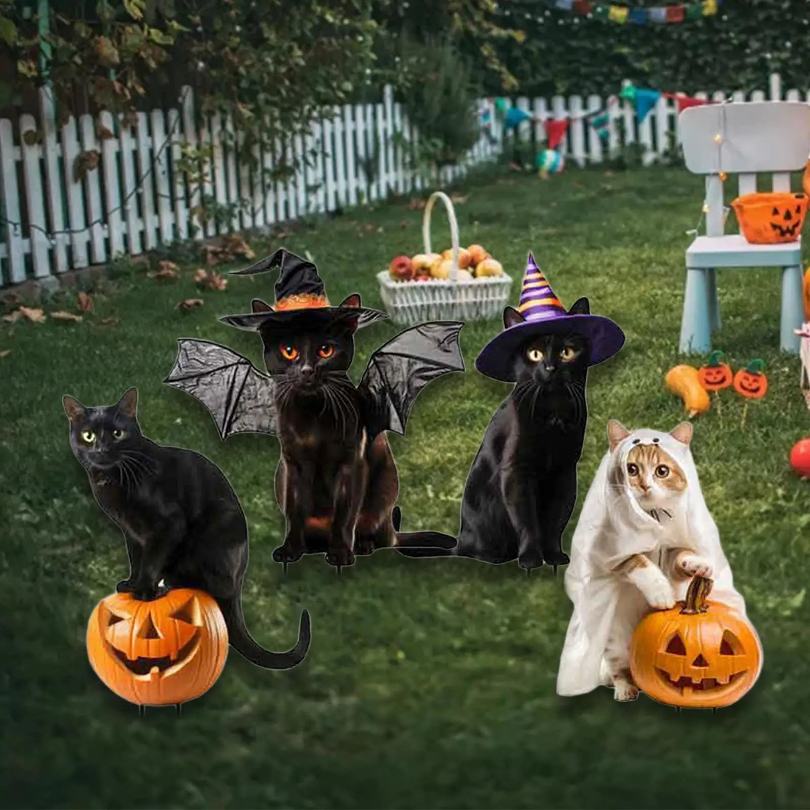 Metal Cat Statues Garden Stakes Halloween (4 Set)-2