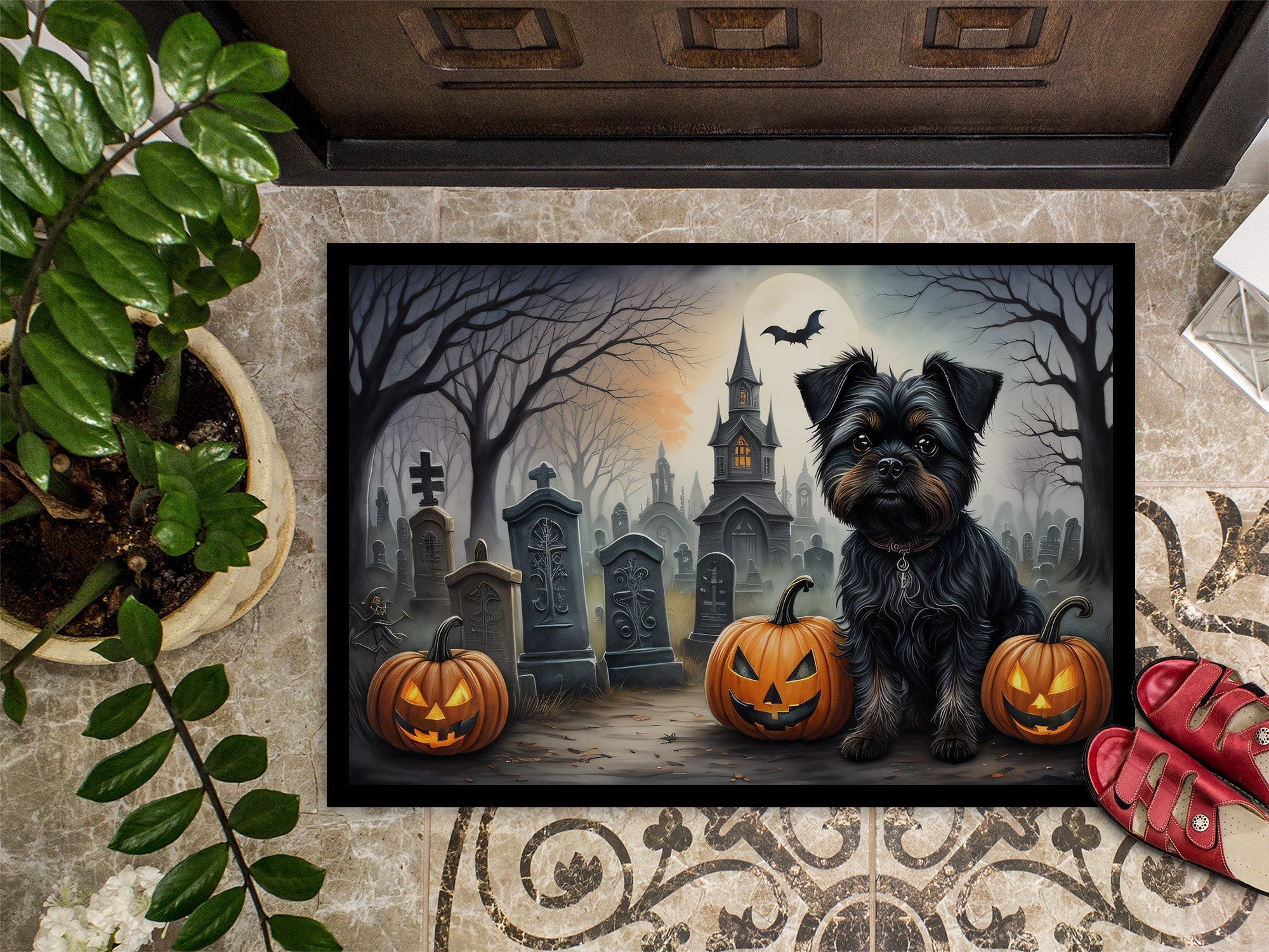 Affenpinscher Spooky Halloween Doormat-2