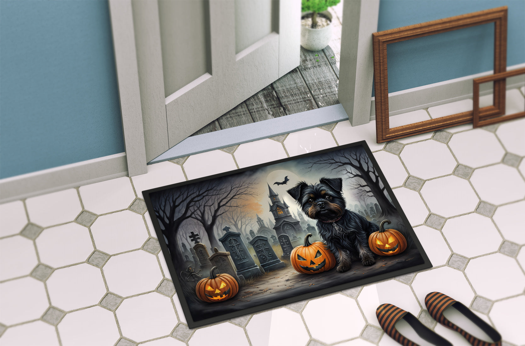 Affenpinscher Spooky Halloween Doormat-3