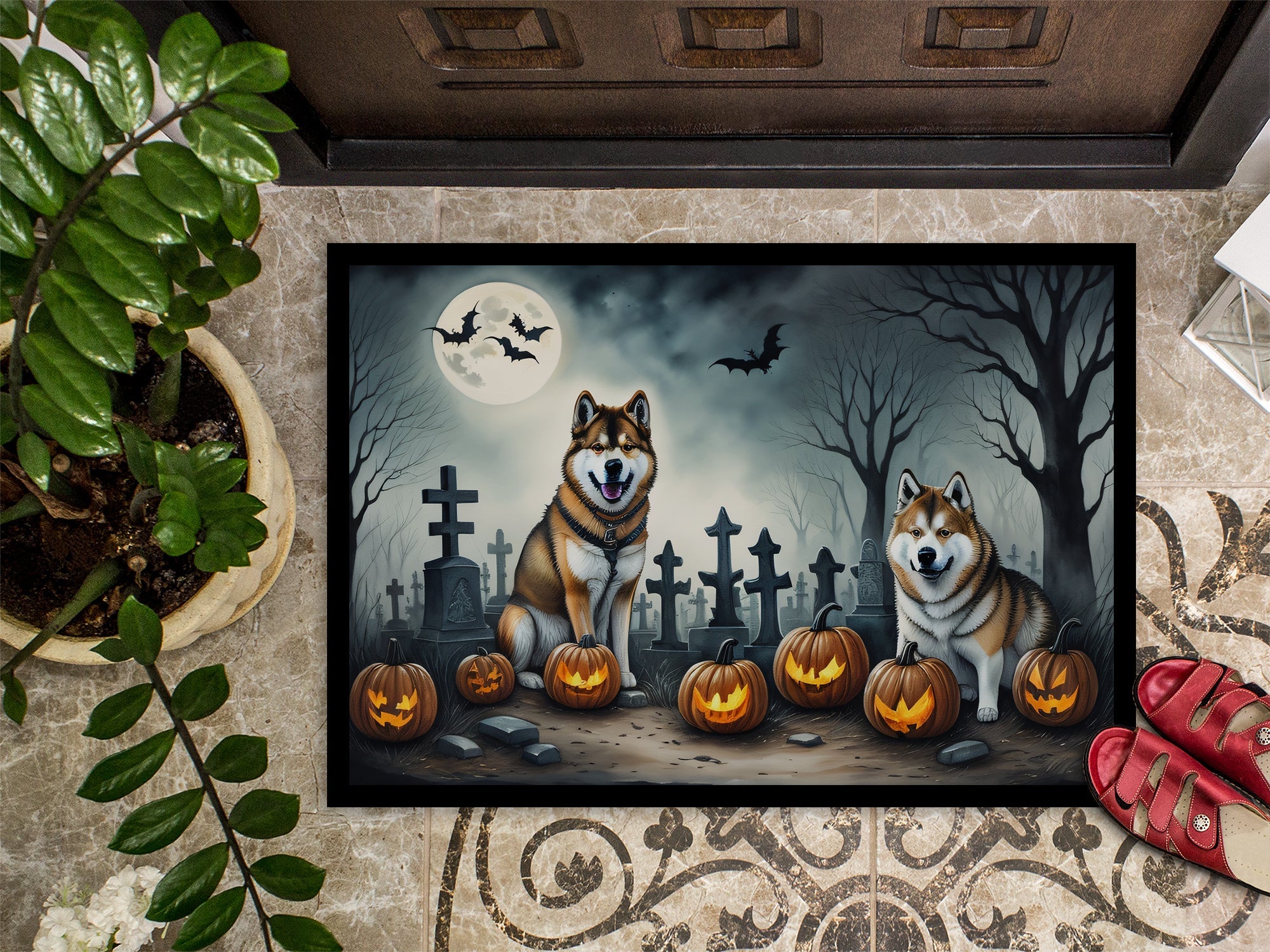 Akita Spooky Halloween Doormat-2