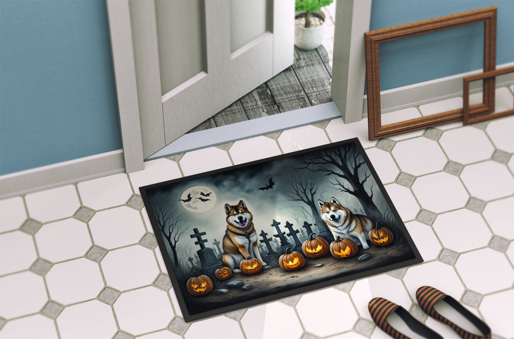 Akita Spooky Halloween Doormat-3