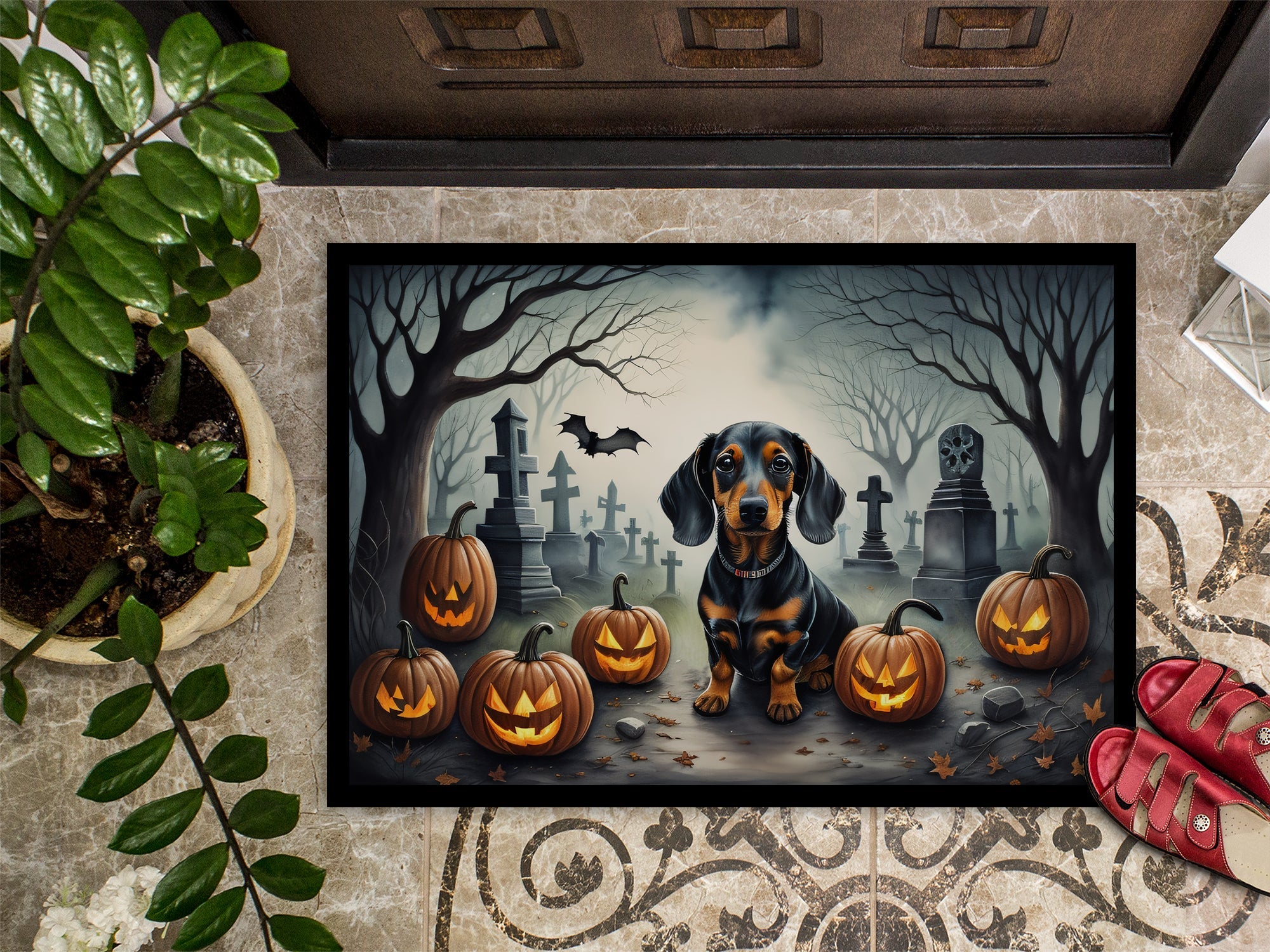 Dachshund Spooky Halloween Doormat-2