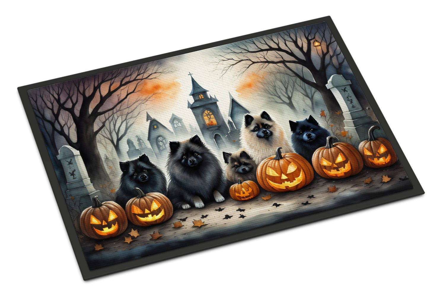Keeshond Spooky Halloween Doormat-0