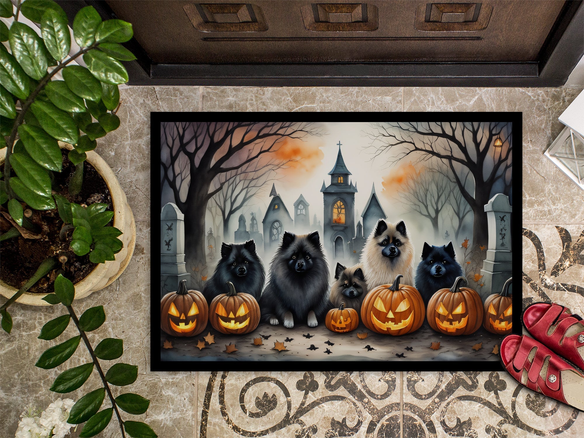 Keeshond Spooky Halloween Doormat-2