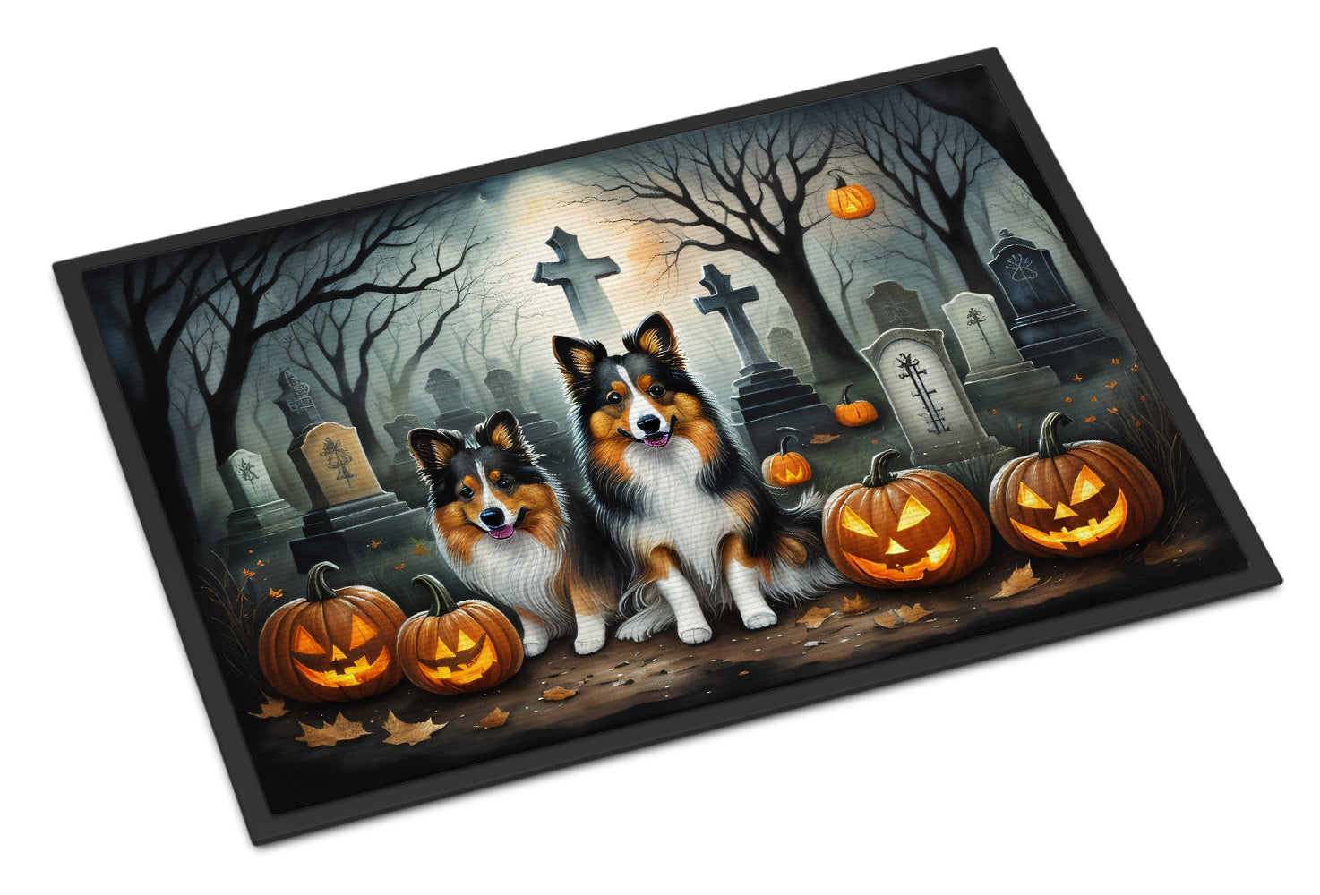 Sheltie Spooky Halloween Doormat-0