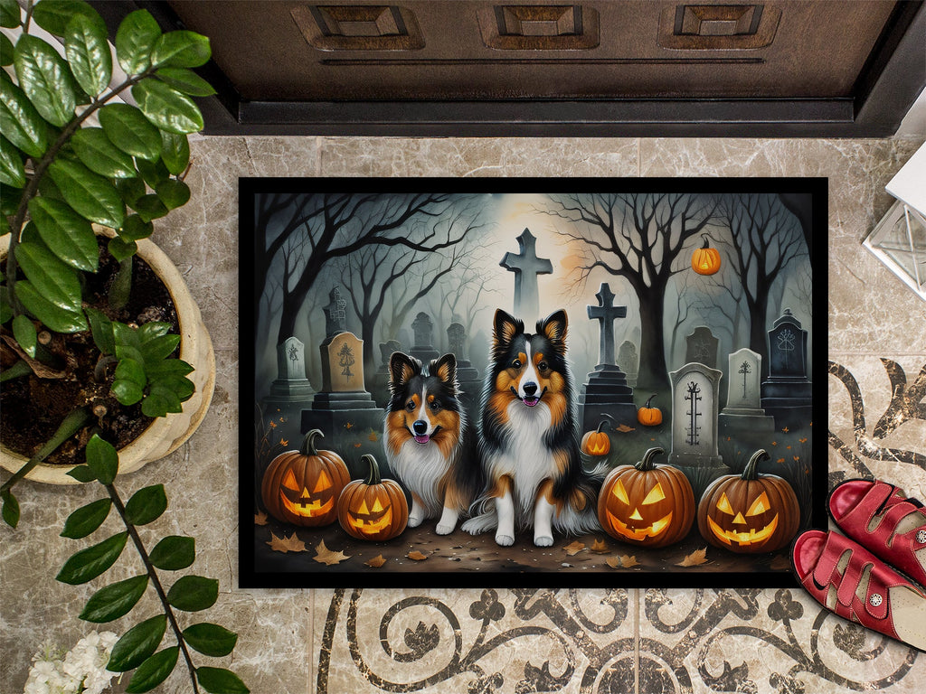 Sheltie Spooky Halloween Doormat-2