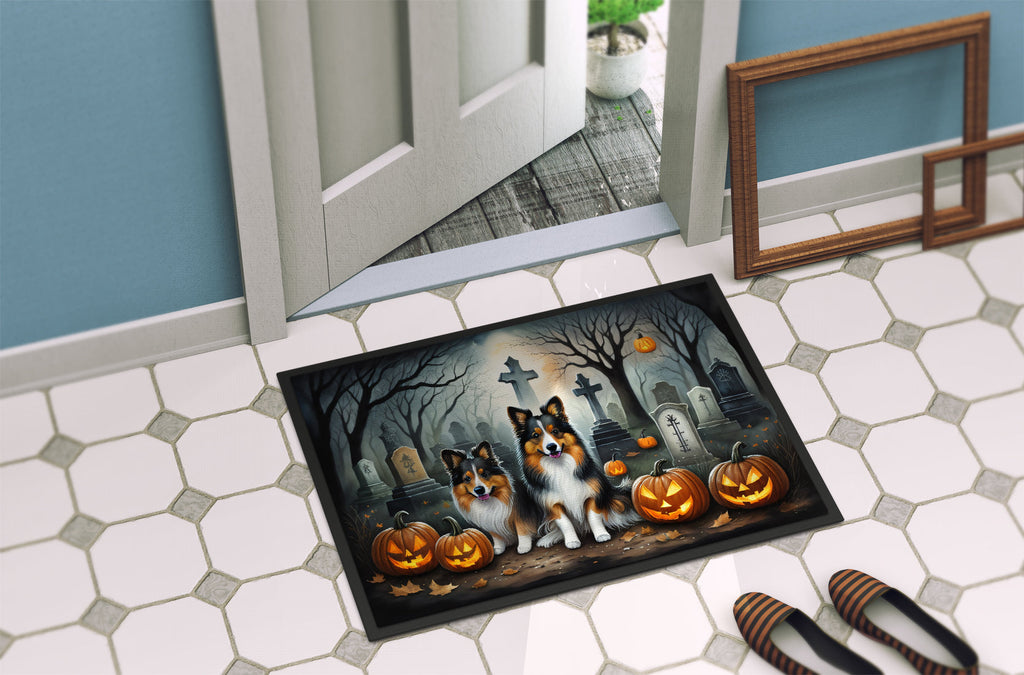 Sheltie Spooky Halloween Doormat-3