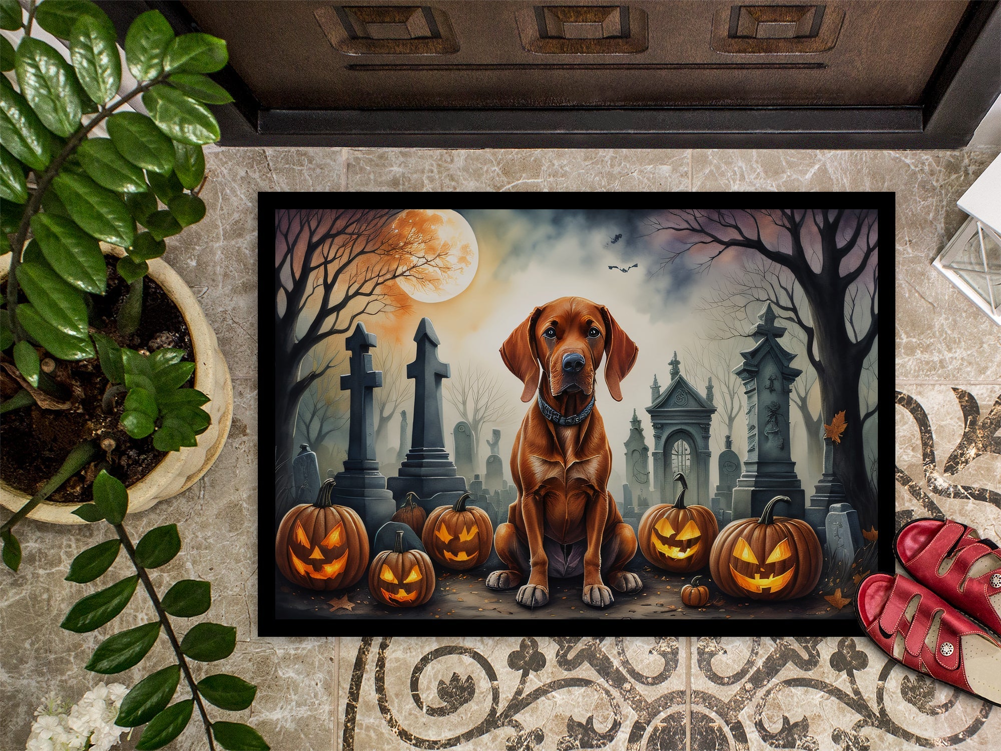 Vizsla Spooky Halloween Doormat-2
