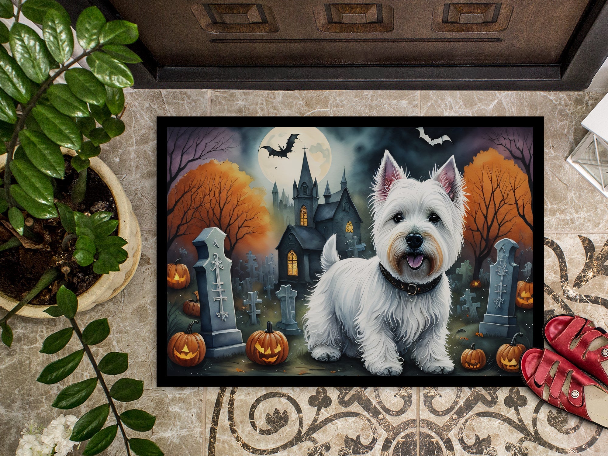 Westie Spooky Halloween Doormat-2