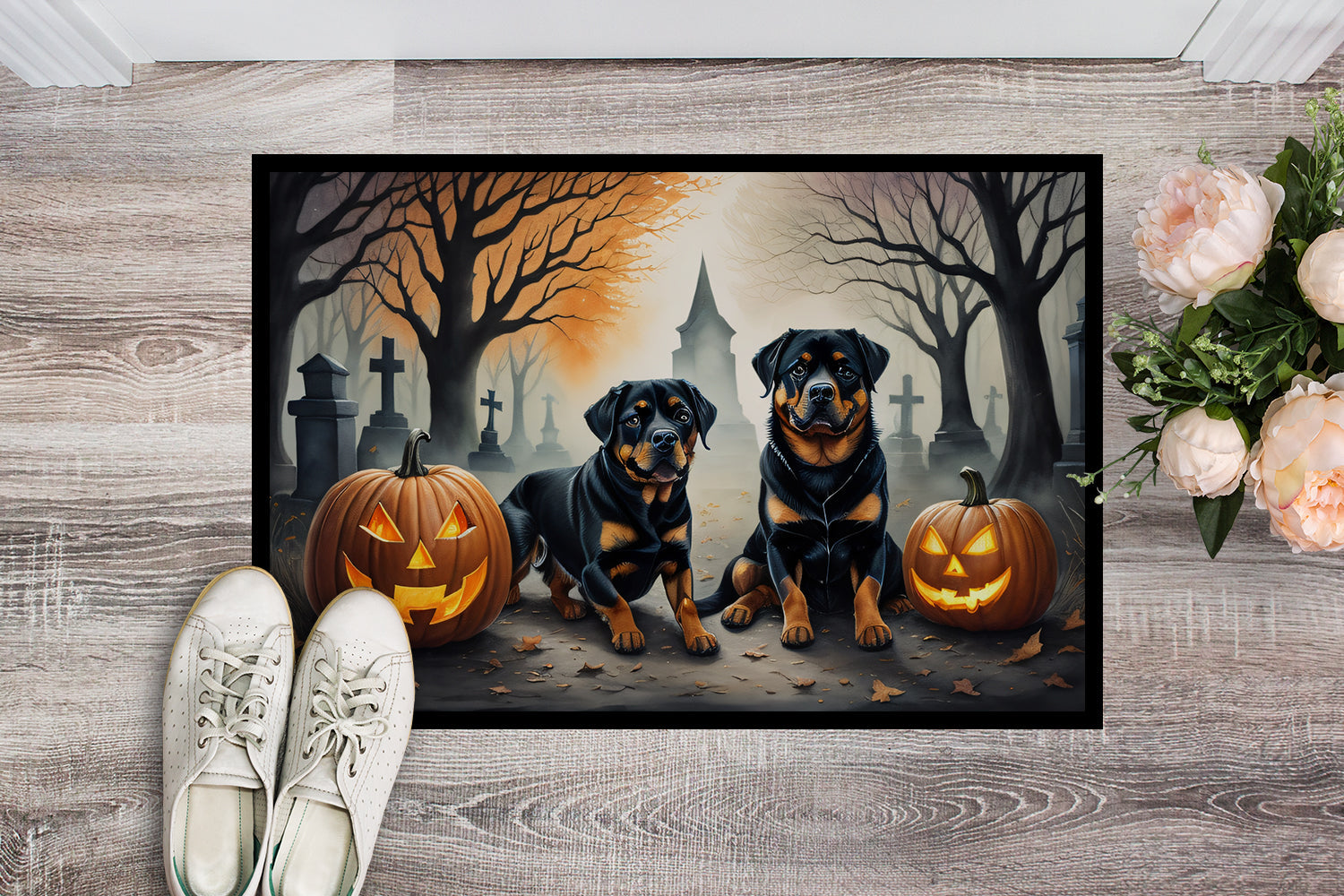 Rottweiler Spooky Halloween Doormat-1