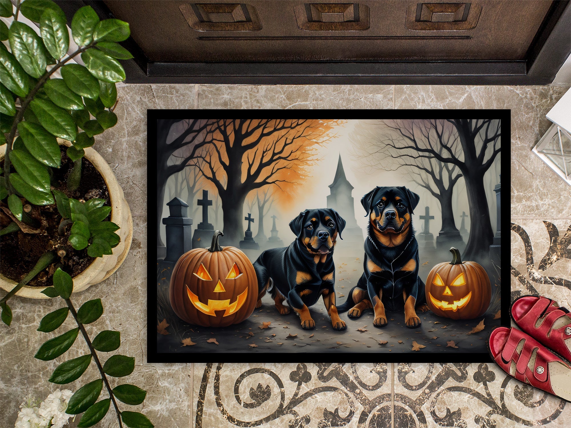 Rottweiler Spooky Halloween Doormat-2
