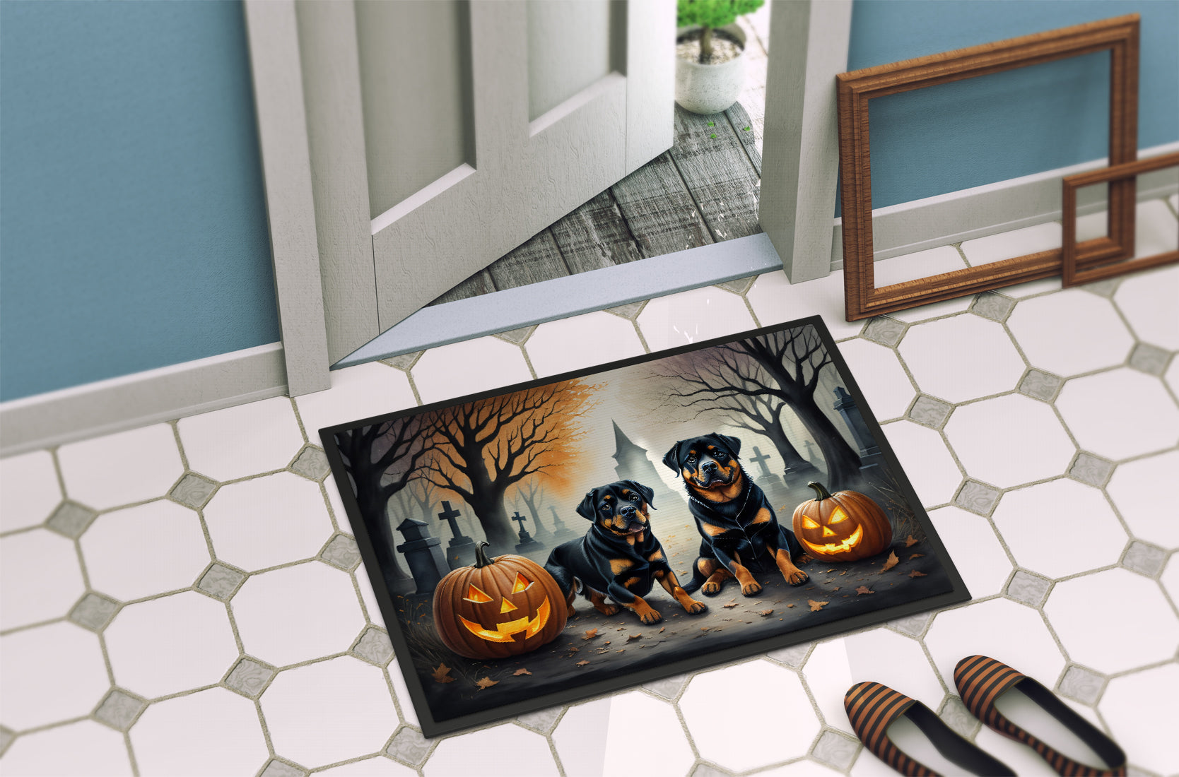 Rottweiler Spooky Halloween Doormat-3