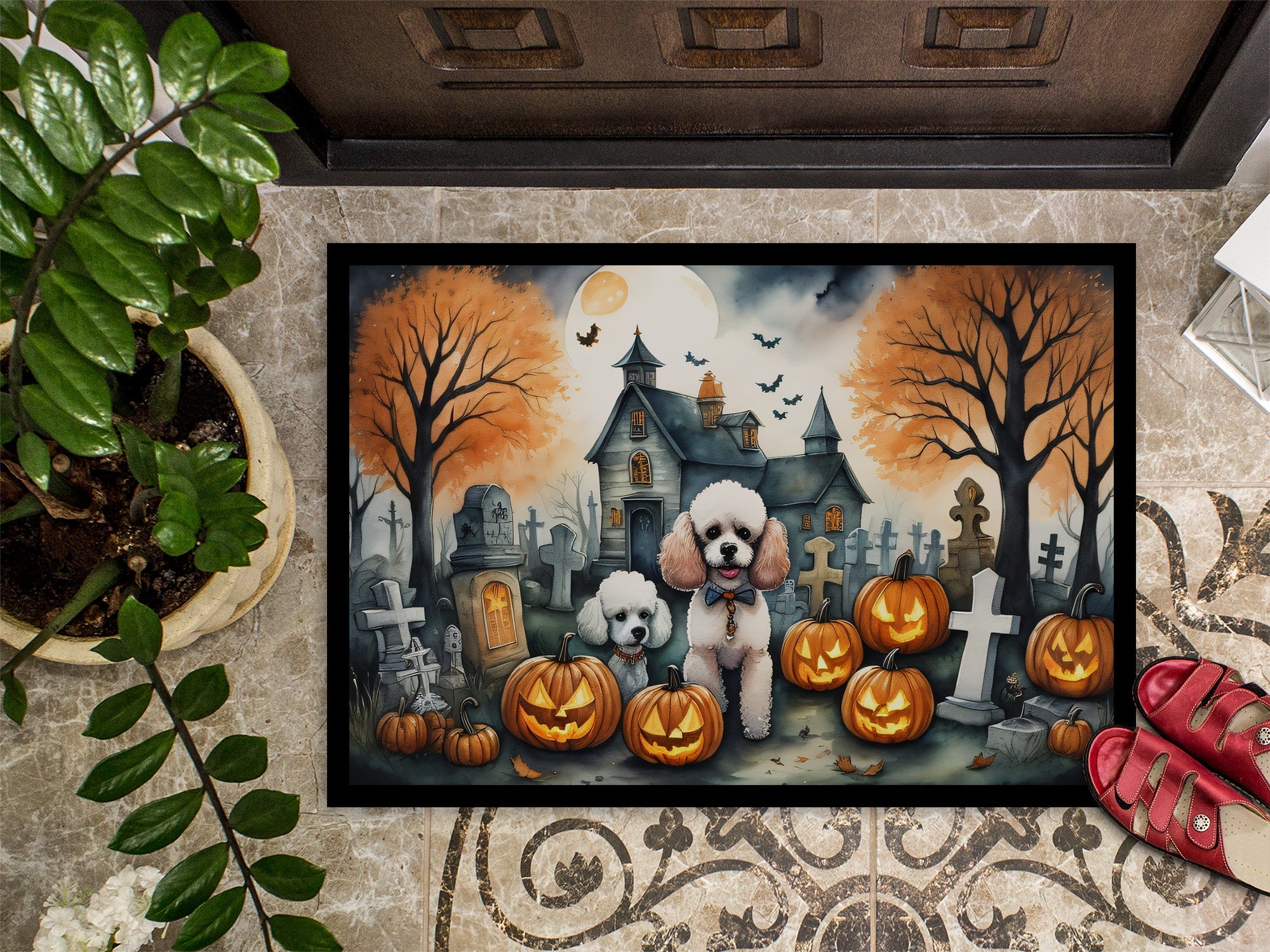 Poodle Spooky Halloween Doormat-2