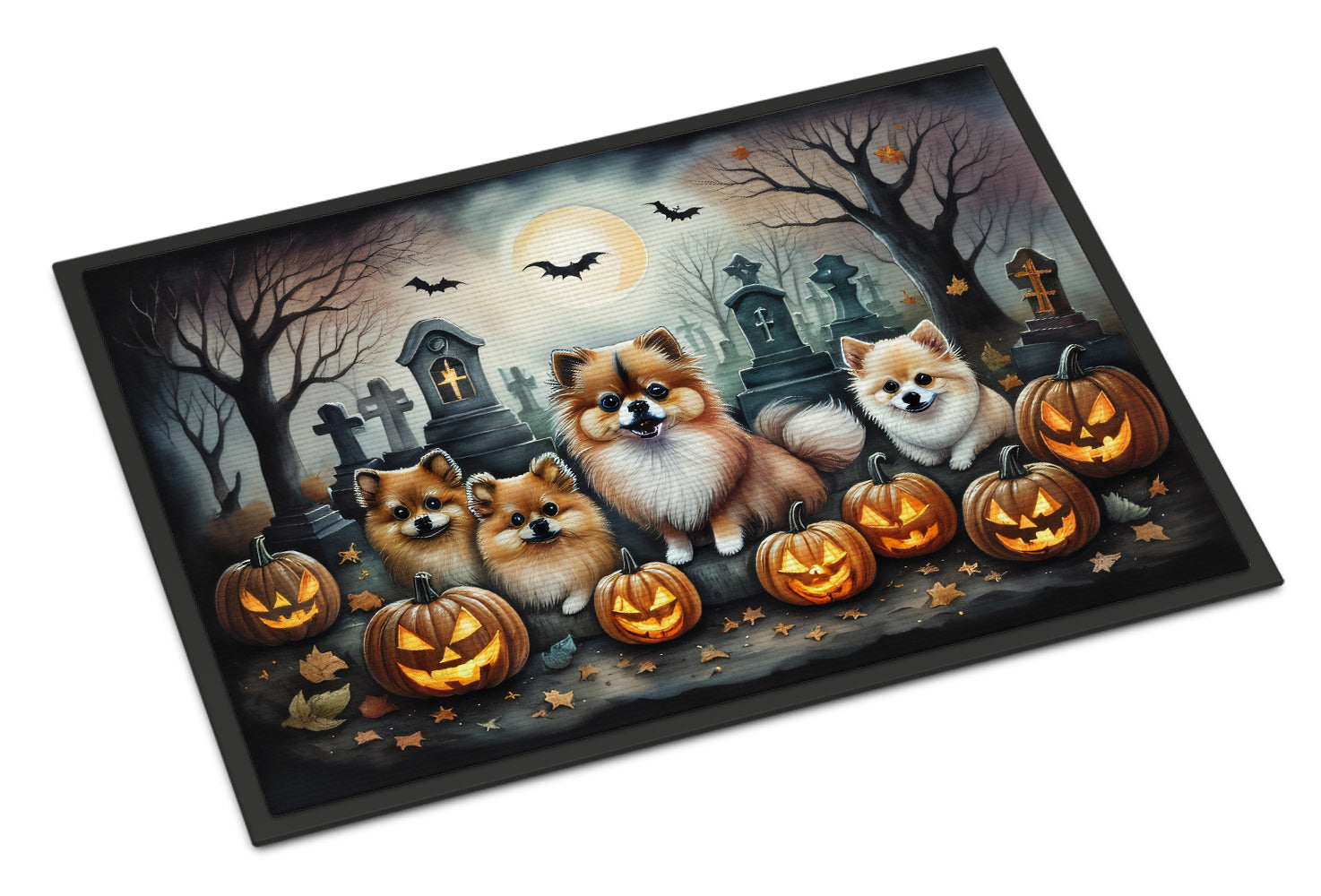 Pomeranian Spooky Halloween Doormat-0