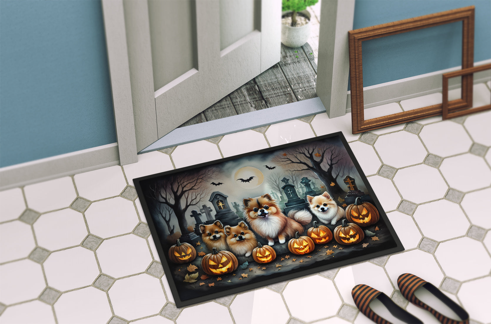Pomeranian Spooky Halloween Doormat-3