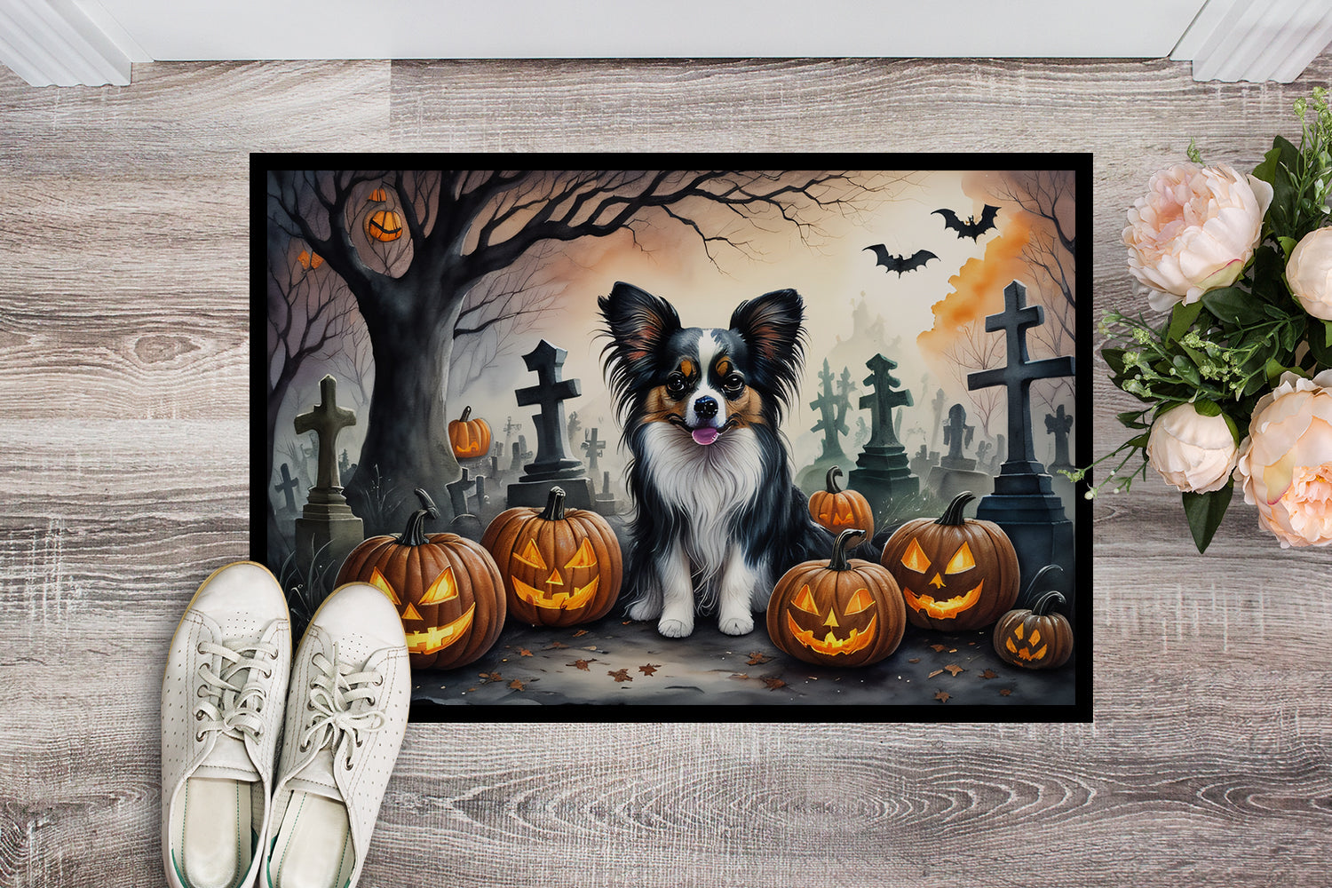 Papillon Spooky Halloween Doormat-1