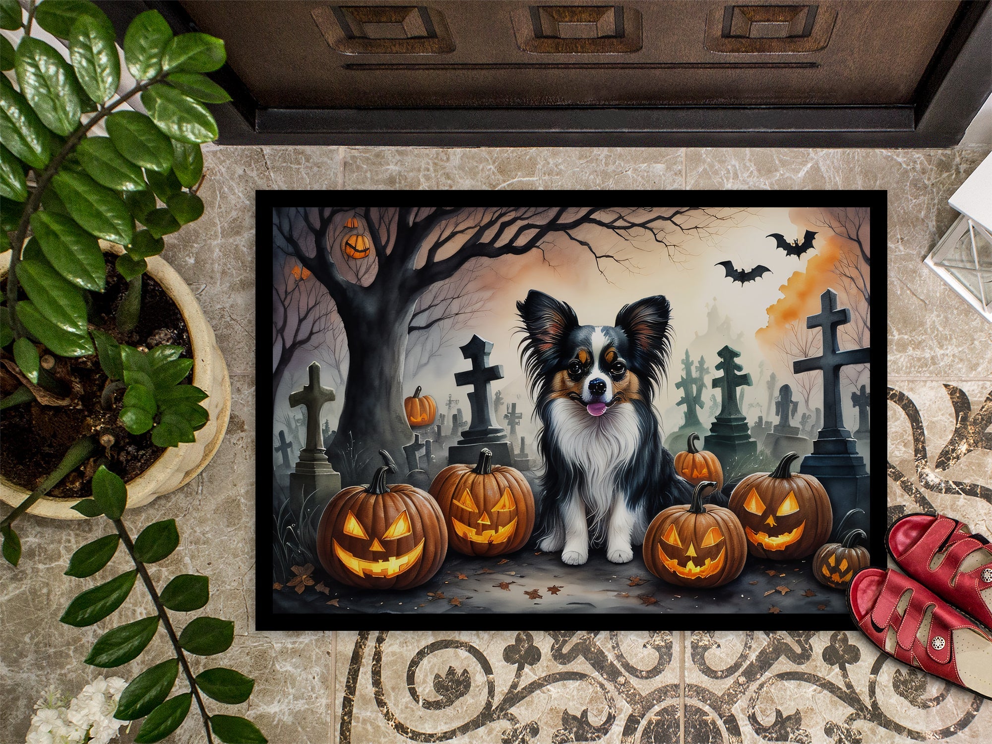 Papillon Spooky Halloween Doormat-2