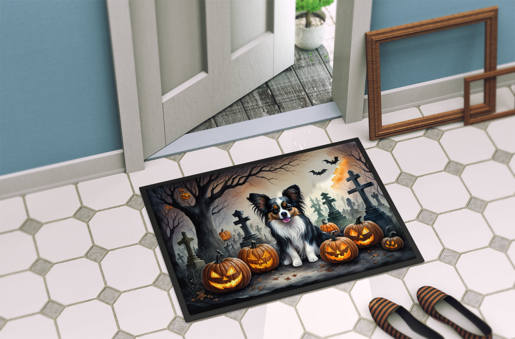 Papillon Spooky Halloween Doormat-3
