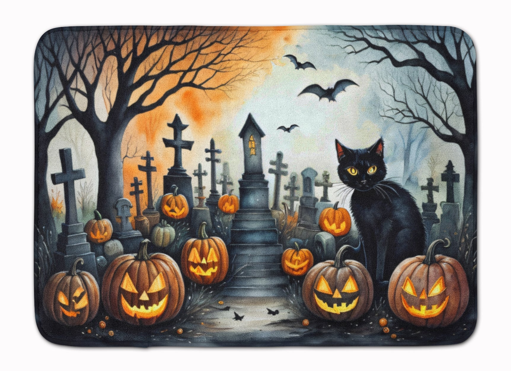 Black Cat Spooky Halloween Memory Foam Kitchen Mat-0