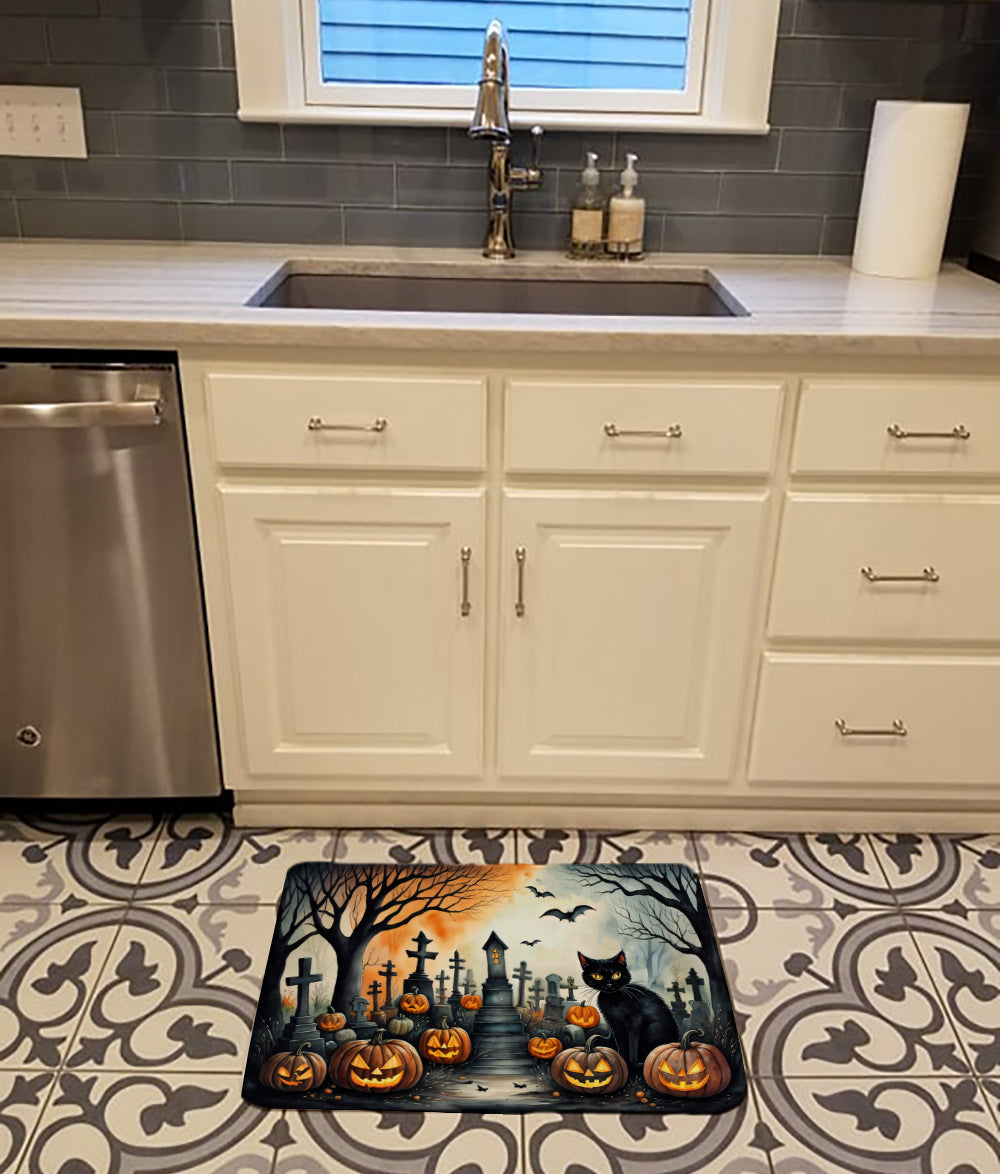 Black Cat Spooky Halloween Memory Foam Kitchen Mat-1