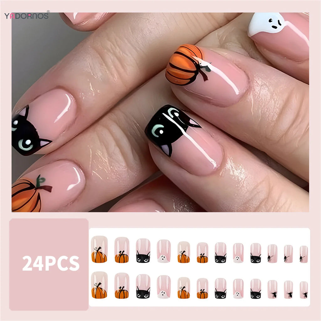 Halloween Ghost & Cat Press-On Nails-1