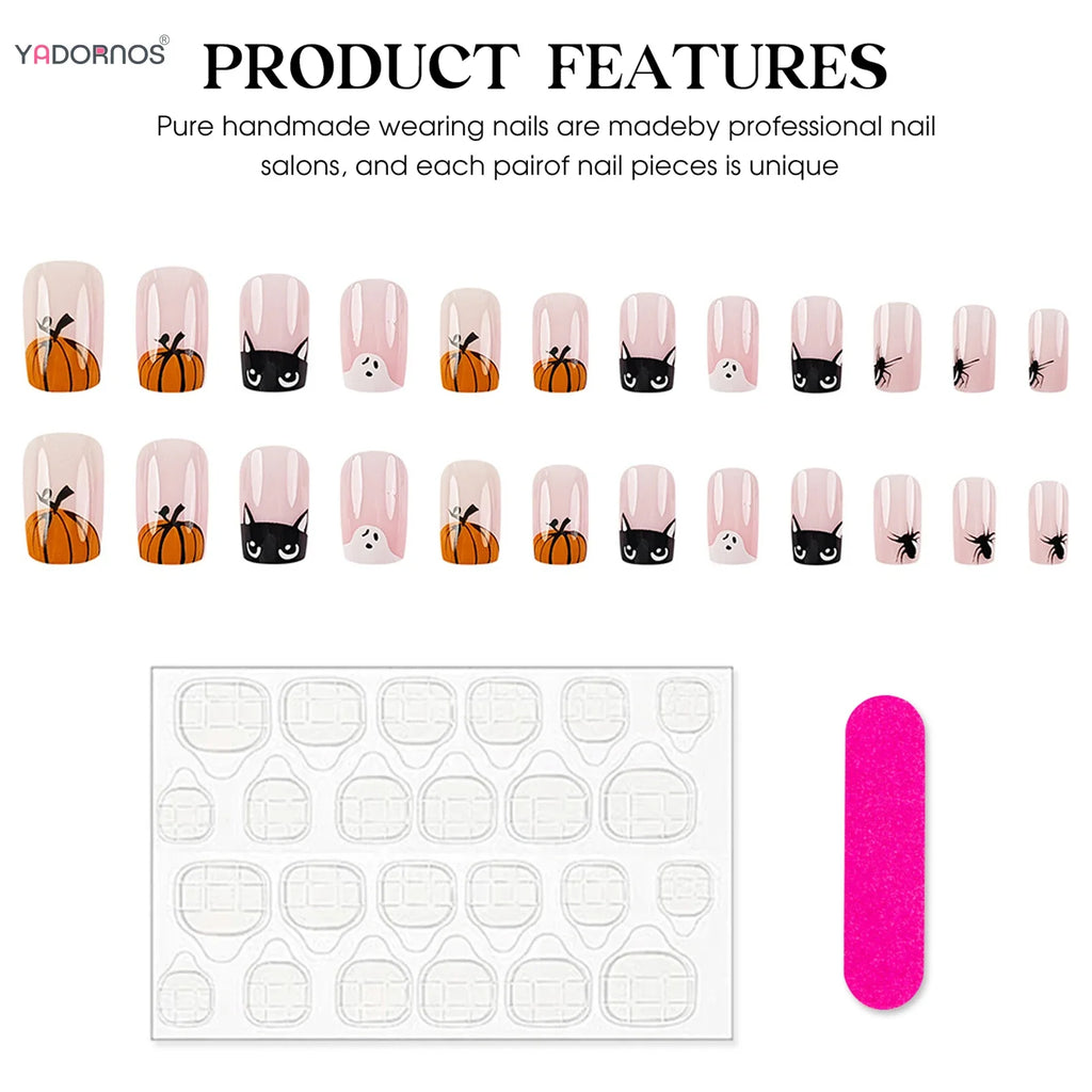 Halloween Ghost & Cat Press-On Nails-3