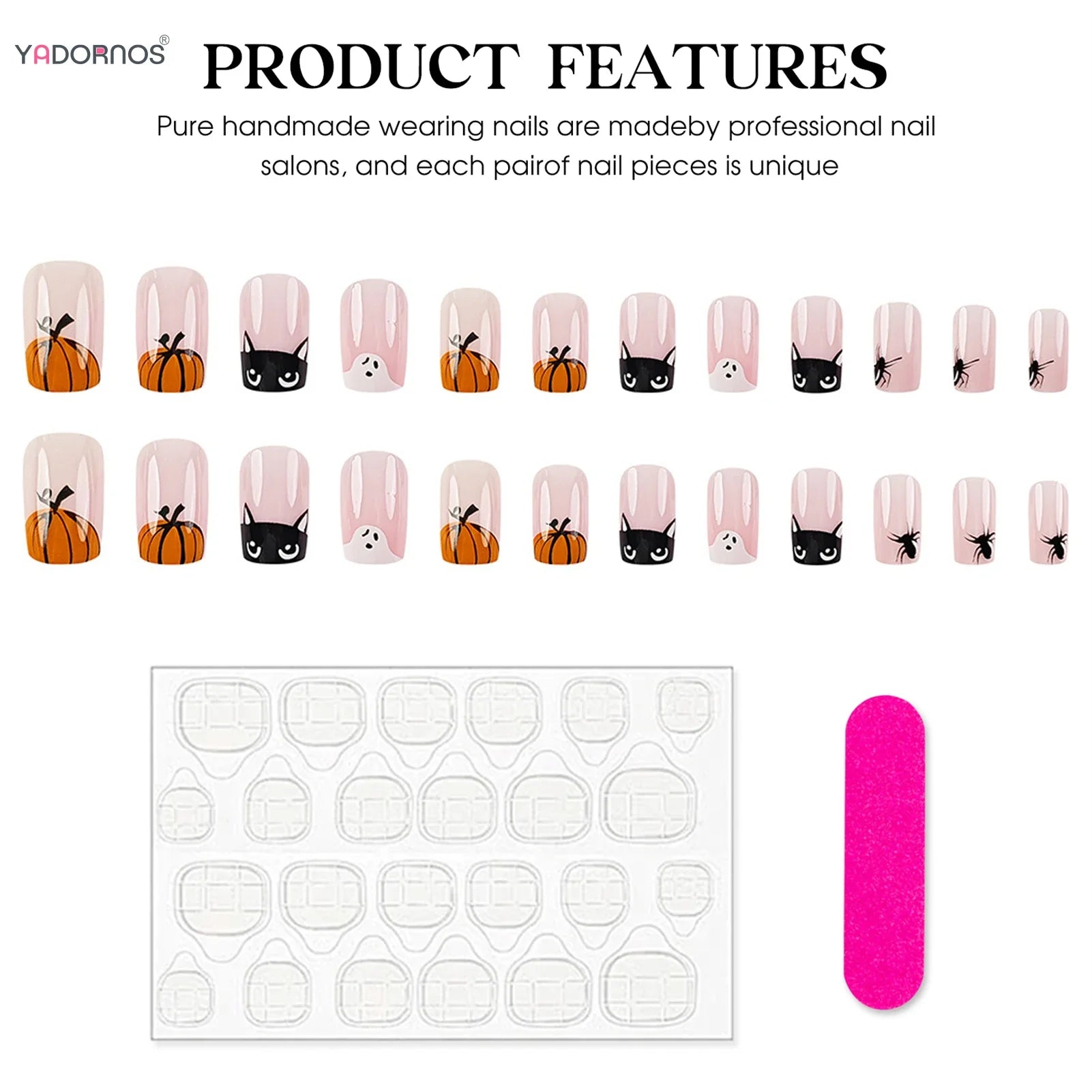 Halloween Ghost & Cat Press-On Nails-3