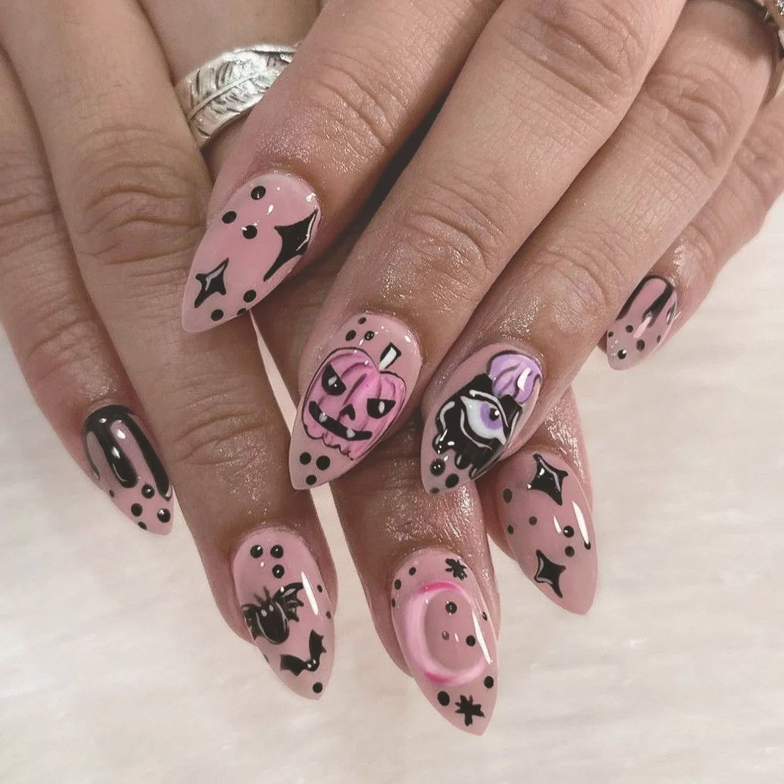 Halloween Ghost & Cat Press-On Nails-10