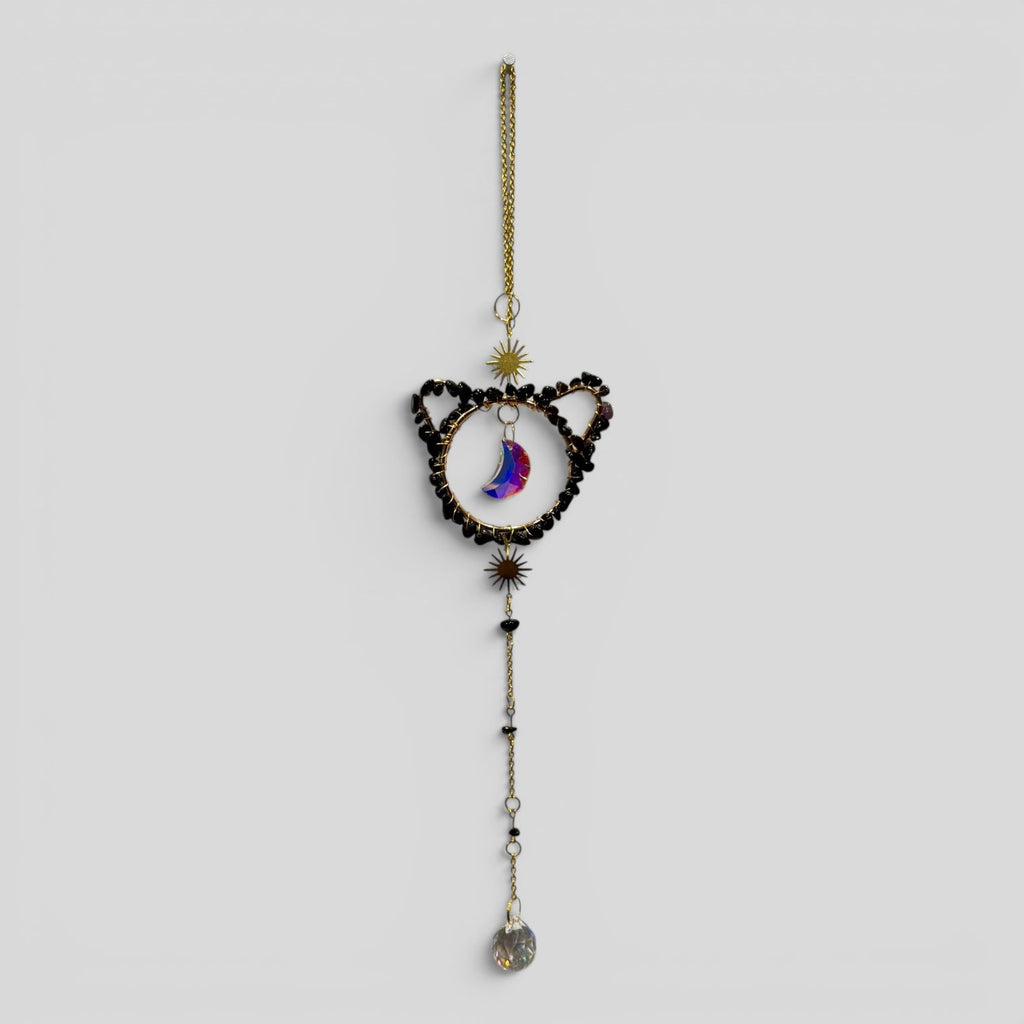 Black Cat & Crystal Moon Suncatcher Wall Hanging-0