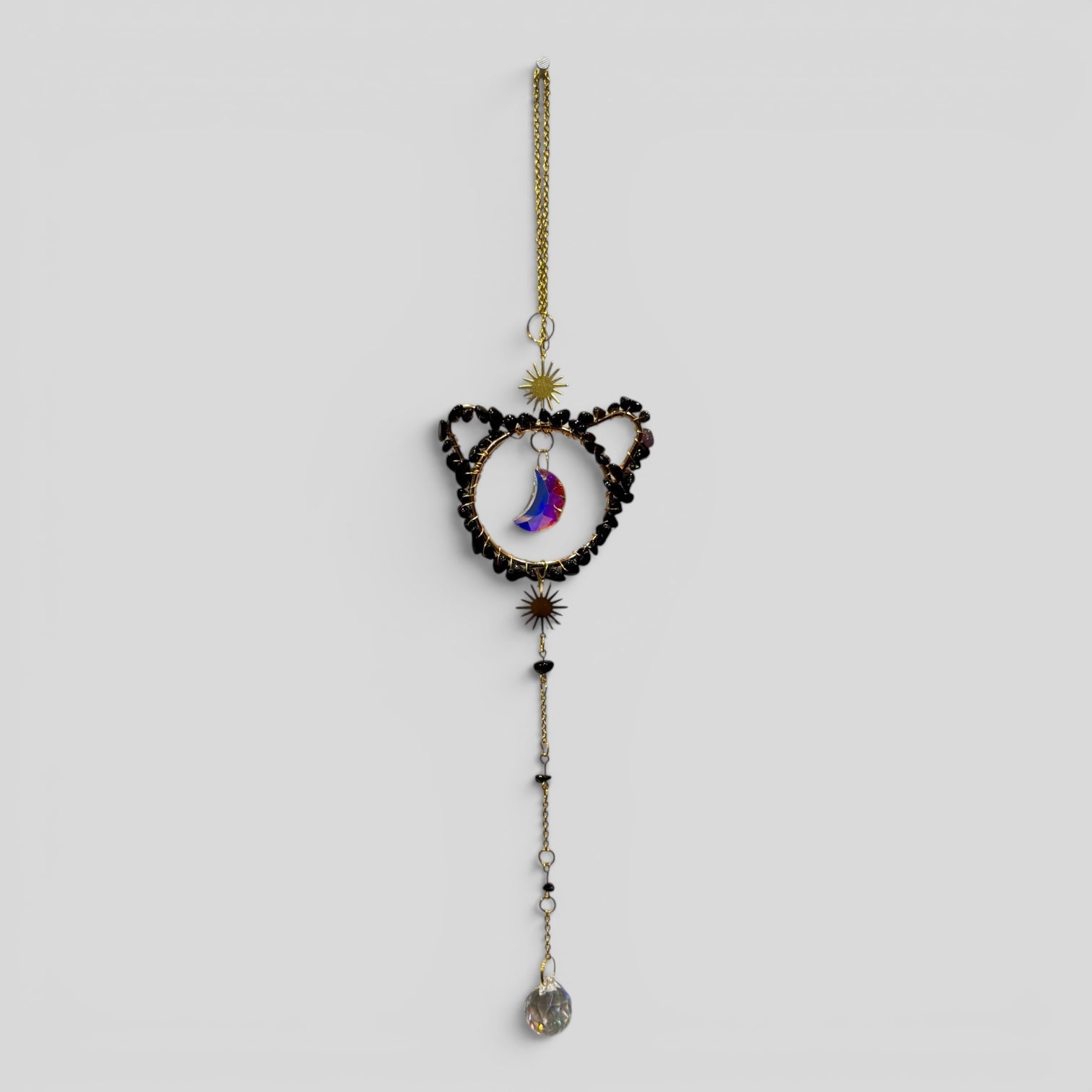 Black Cat & Crystal Moon Suncatcher Wall Hanging-0