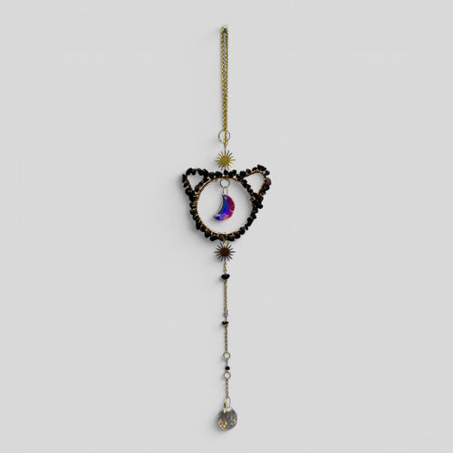 Black Cat & Crystal Moon Suncatcher Wall Hanging-0