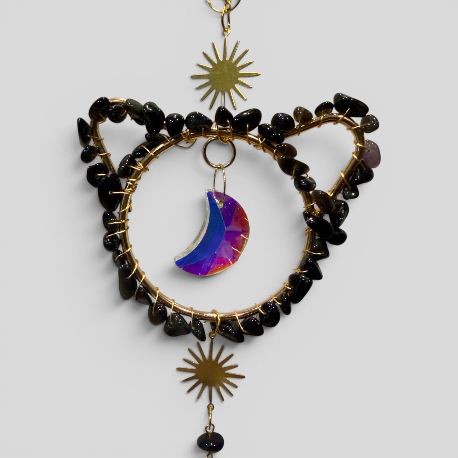 Black Cat & Crystal Moon Suncatcher Wall Hanging-1