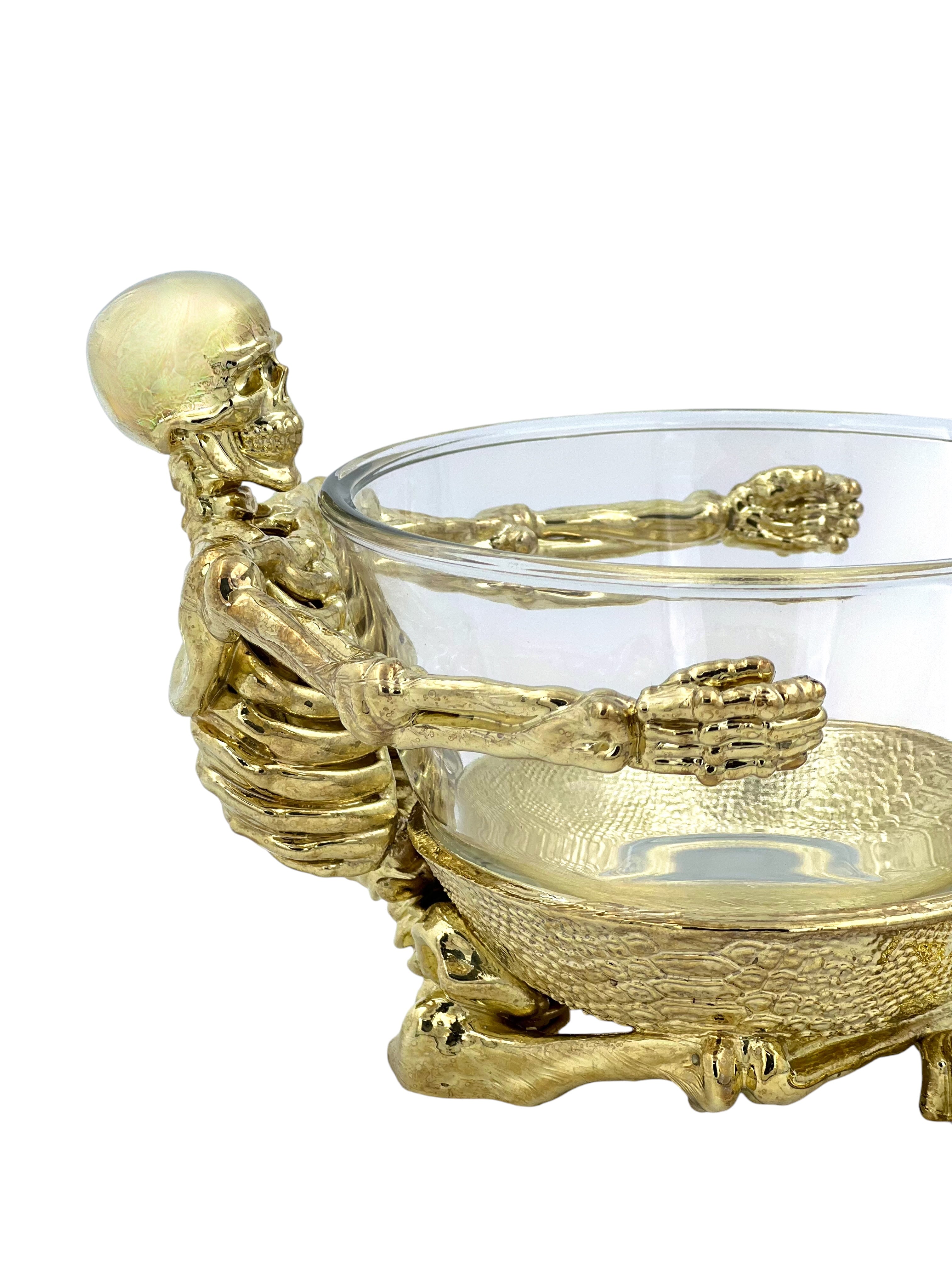 Skeleton Bowl with Glass Insert – Gothic Decorative Dish | Gold, Silver or Antique Finish | Halloween Candy Bowl & Home Decor-2