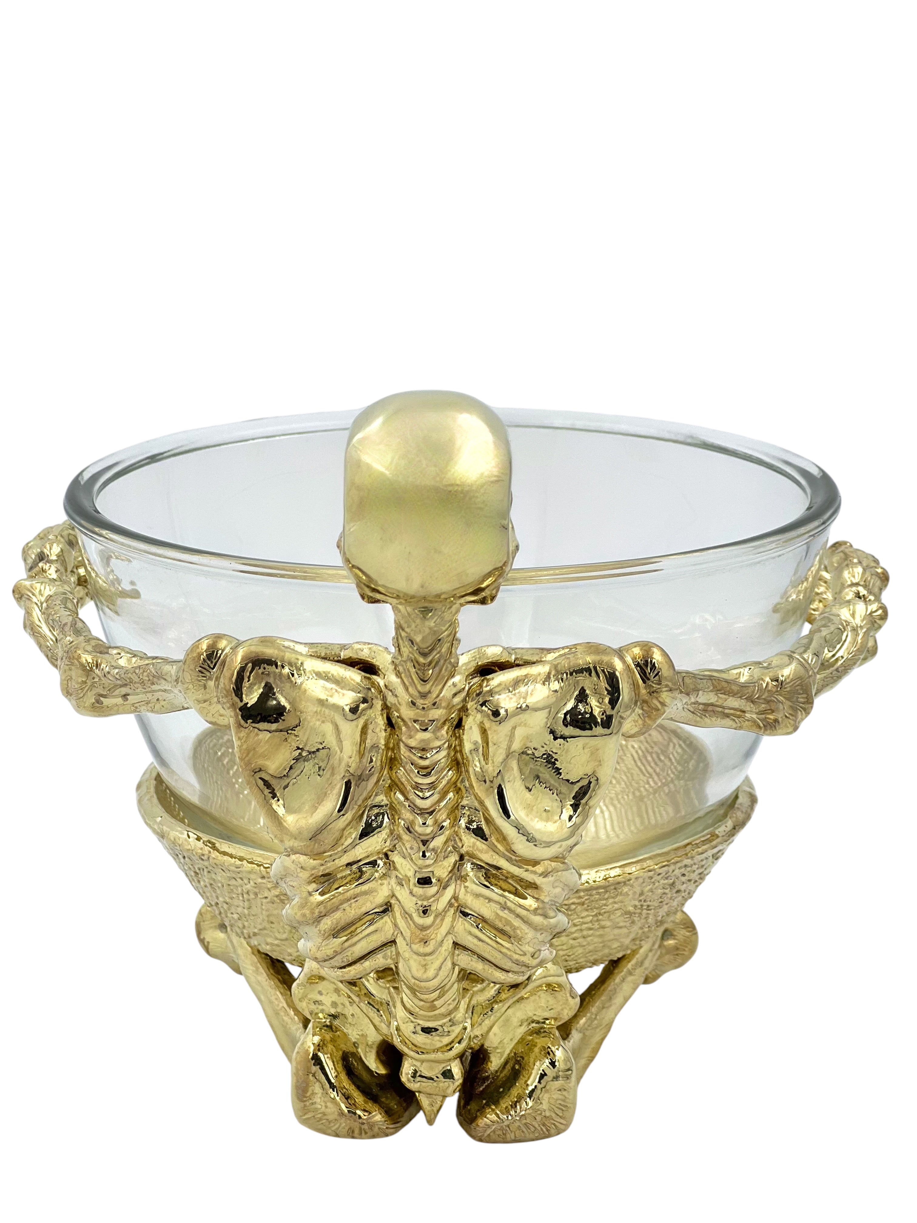 Skeleton Bowl with Glass Insert – Gothic Decorative Dish | Gold, Silver or Antique Finish | Halloween Candy Bowl & Home Decor-3