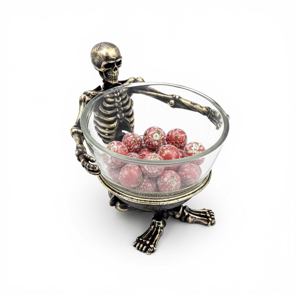 Skeleton Bowl with Glass Insert – Gothic Decorative Dish | Gold, Silver or Antique Finish | Halloween Candy Bowl & Home Decor-5