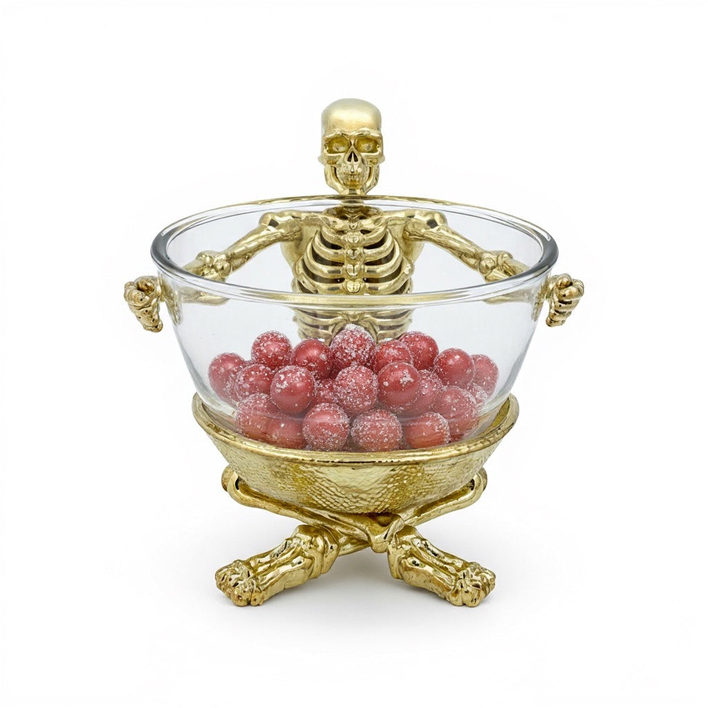 Skeleton Bowl with Glass Insert – Gothic Decorative Dish | Gold, Silver or Antique Finish | Halloween Candy Bowl & Home Decor-1
