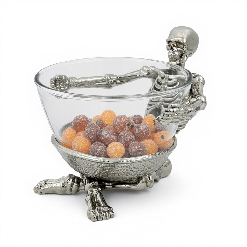 Skeleton Bowl with Glass Insert – Gothic Decorative Dish | Gold, Silver or Antique Finish | Halloween Candy Bowl & Home Decor-6