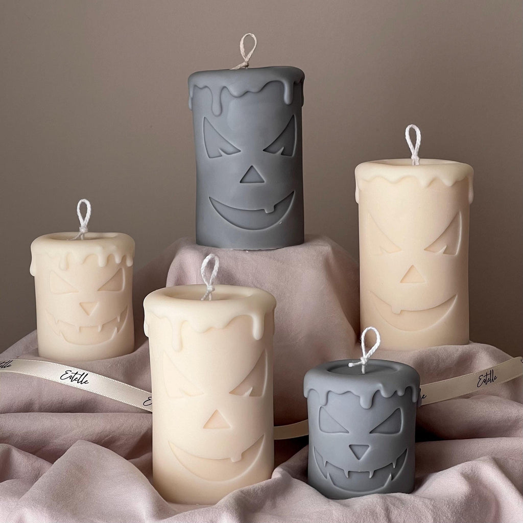 Handmade Scary Pumpkin Face Soy Candle | Halloween Decor-3